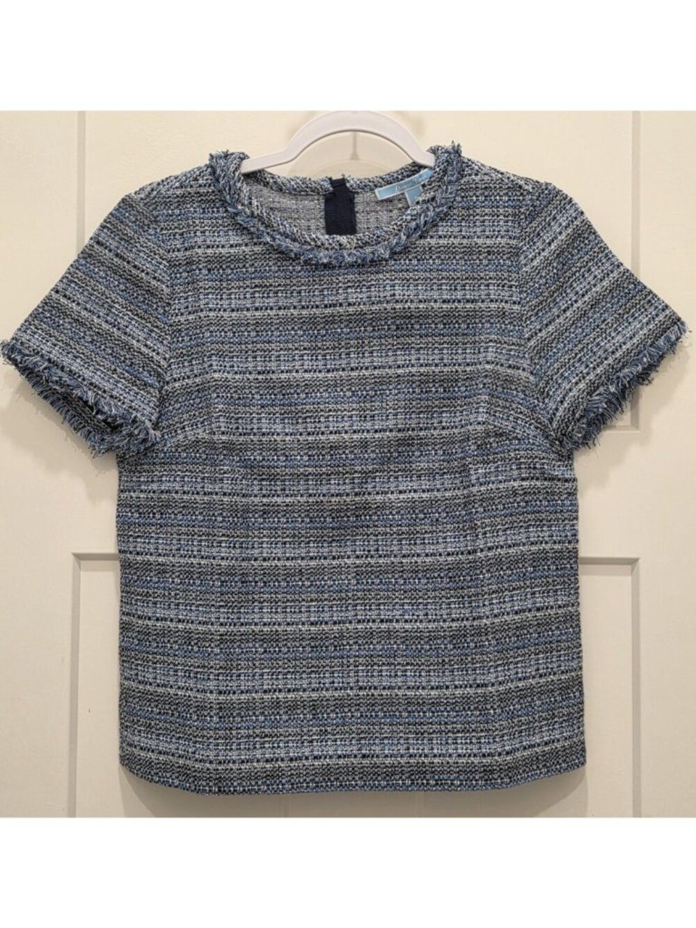 Draper James Early Collection Bluebelle Tweed Fringe Top Frayed Edges  Size 8